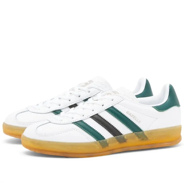 Adidas Gazelle Indoor Sneakers, white/dark green/brown