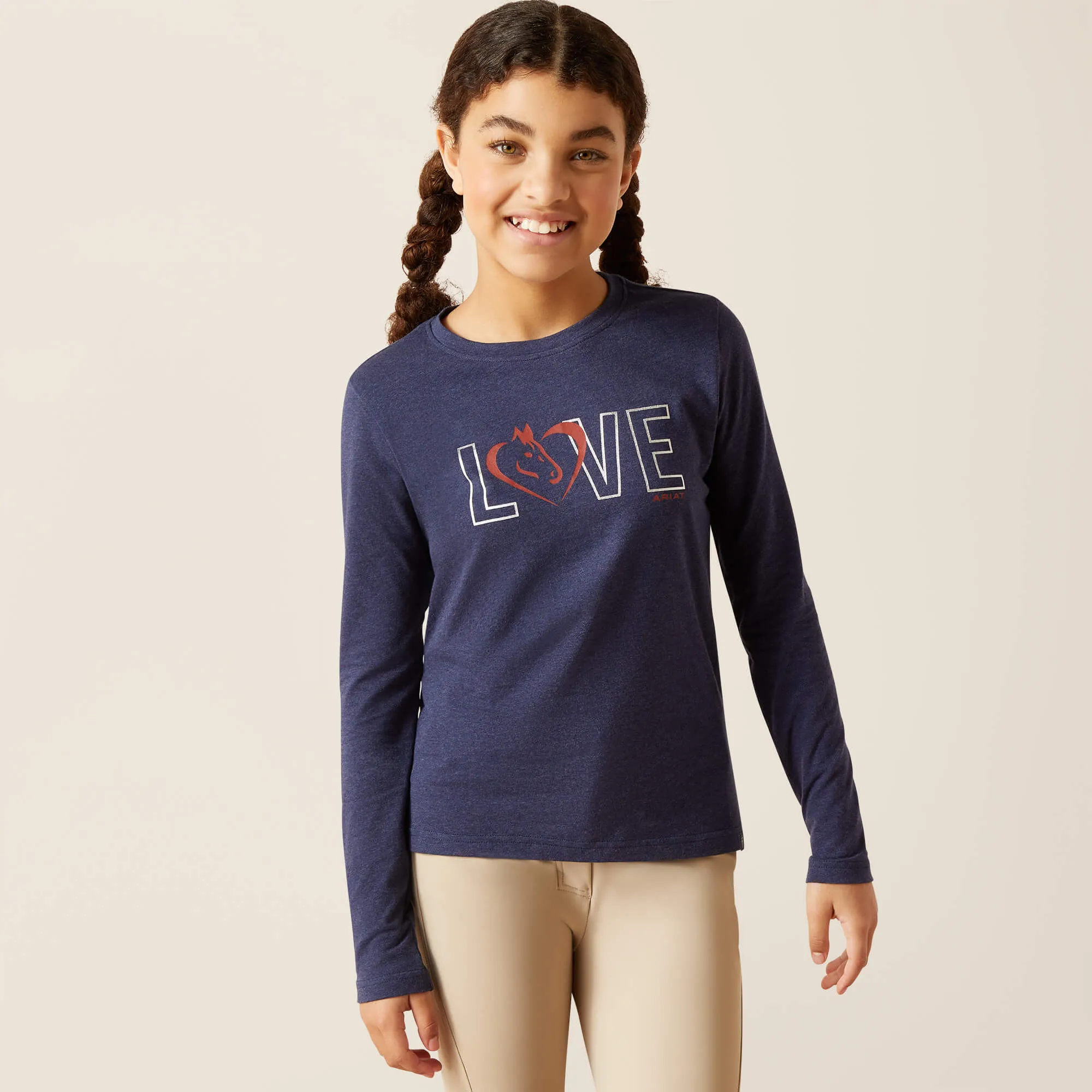 Ariat Heather Navy "Love Horses" Long Sleeve T-Shirt for Girls