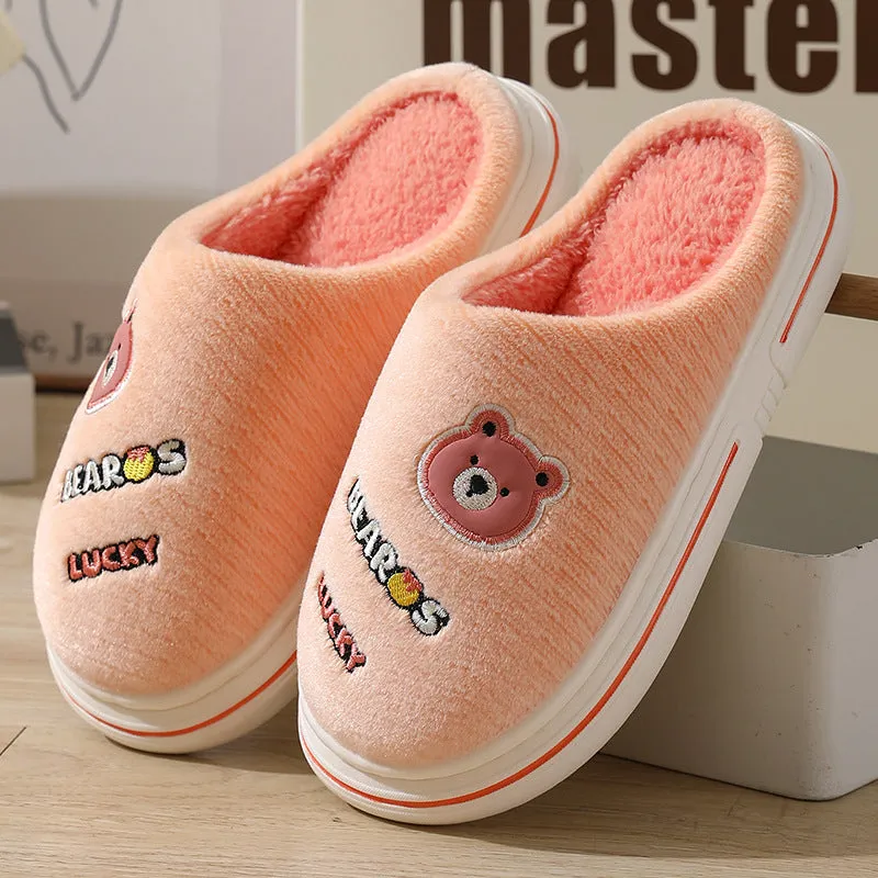 Cartoon Bear Plush Slippers For Women Autumn And Winter Warm Home Shoes Couple Thick-sole Non-slip Fashion Furry Slipper Men