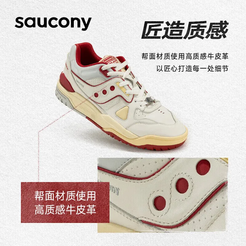 Classic unisex sneakers Saucony Cross 90 PRM for sports and leisure, beige / red