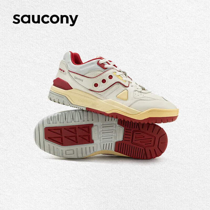 Classic unisex sneakers Saucony Cross 90 PRM for sports and leisure, beige / red