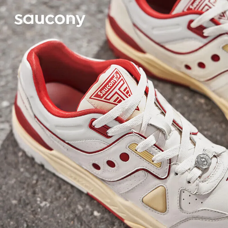 Classic unisex sneakers Saucony Cross 90 PRM for sports and leisure, beige / red