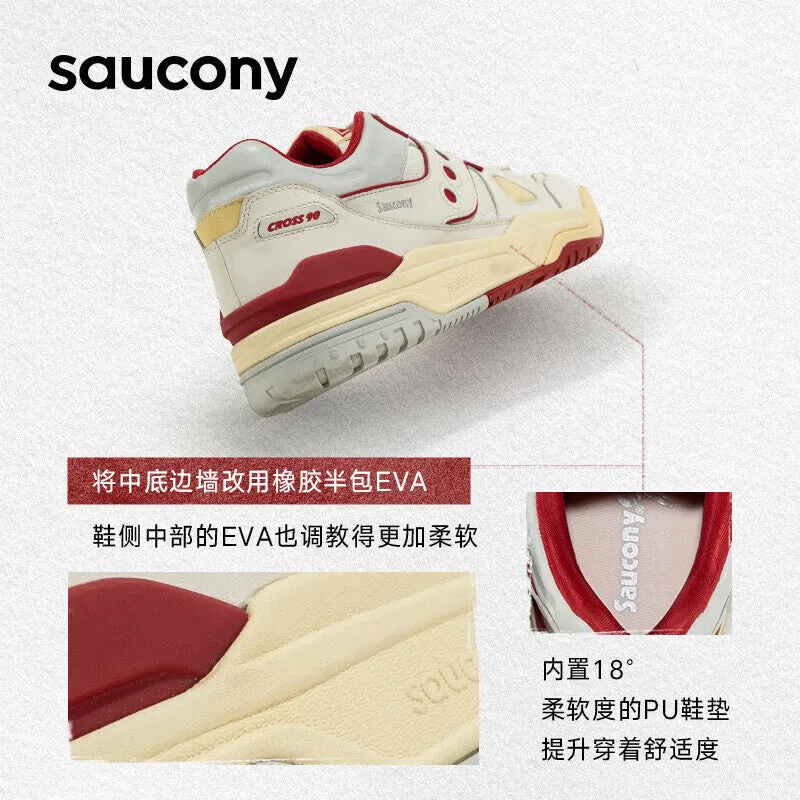 Classic unisex sneakers Saucony Cross 90 PRM for sports and leisure, beige / red