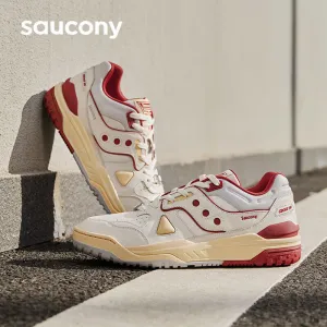 Classic unisex sneakers Saucony Cross 90 PRM for sports and leisure, beige / red