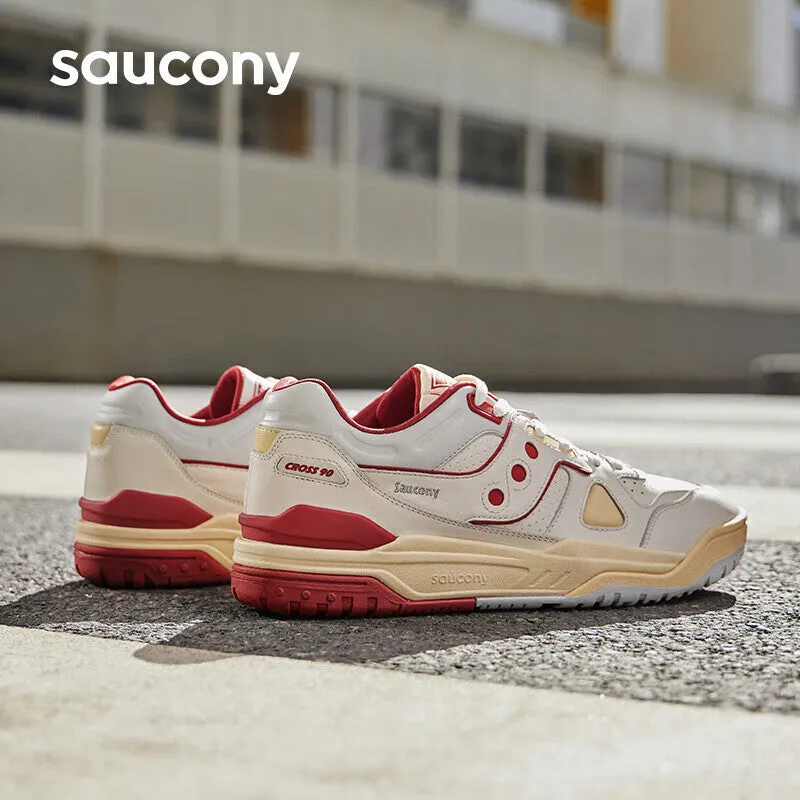 Classic unisex sneakers Saucony Cross 90 PRM for sports and leisure, beige / red