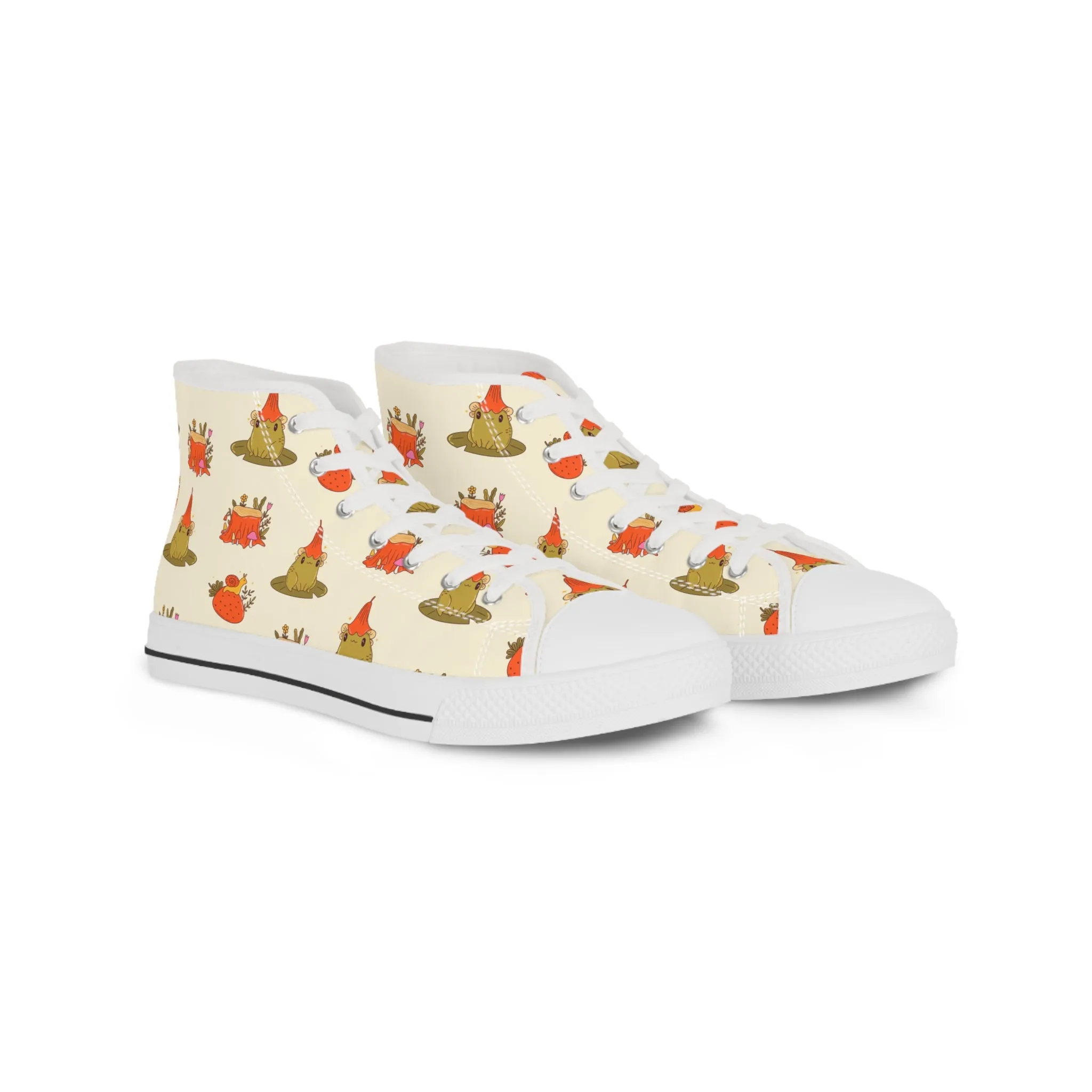 Cute Frog and Treestump Men's High Top Sneakers