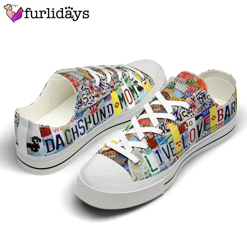 Dachshund Live Love Bark License Plate Low Top Shoes - Happy International Dog Day Canvas Sneaker, Dog Printed Shoes, Canvas Shoes For Men, Women