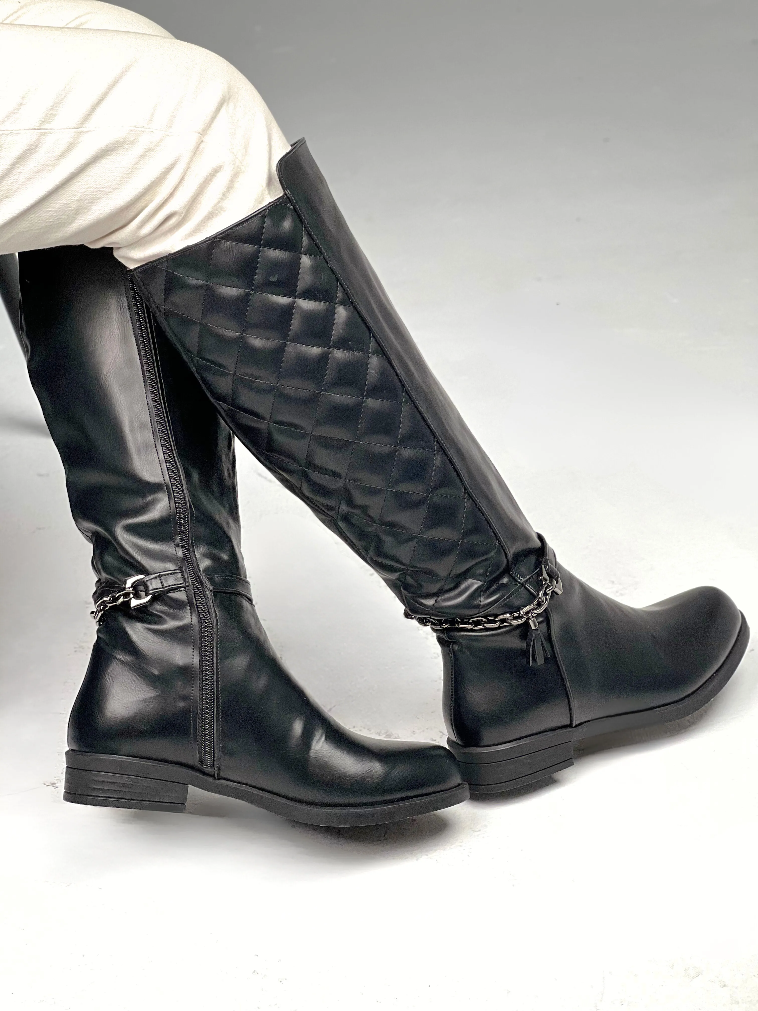 Daisy Street harness knee boots in black