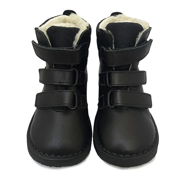 Ernest Kids Velcro Wool-Lined Boot Black Leather