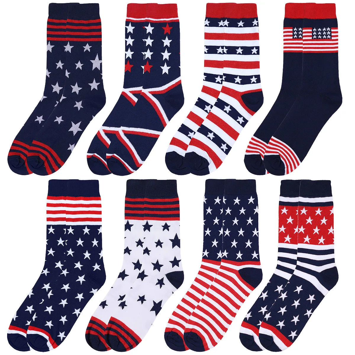 Falari Men 8 Pairs Patriotic Casual Dress Socks