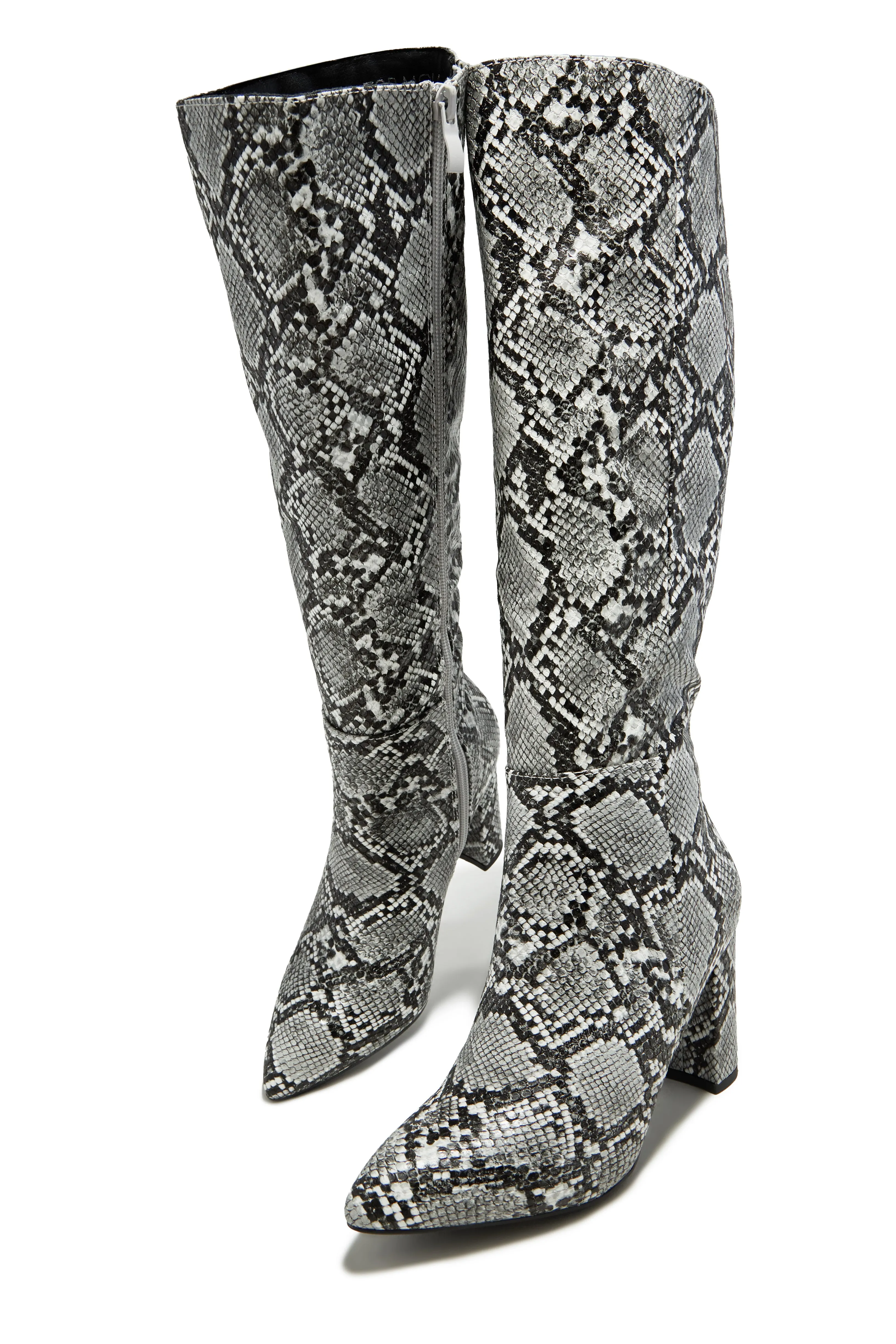 Fine Time Block Heel Knee High Boots - Snake