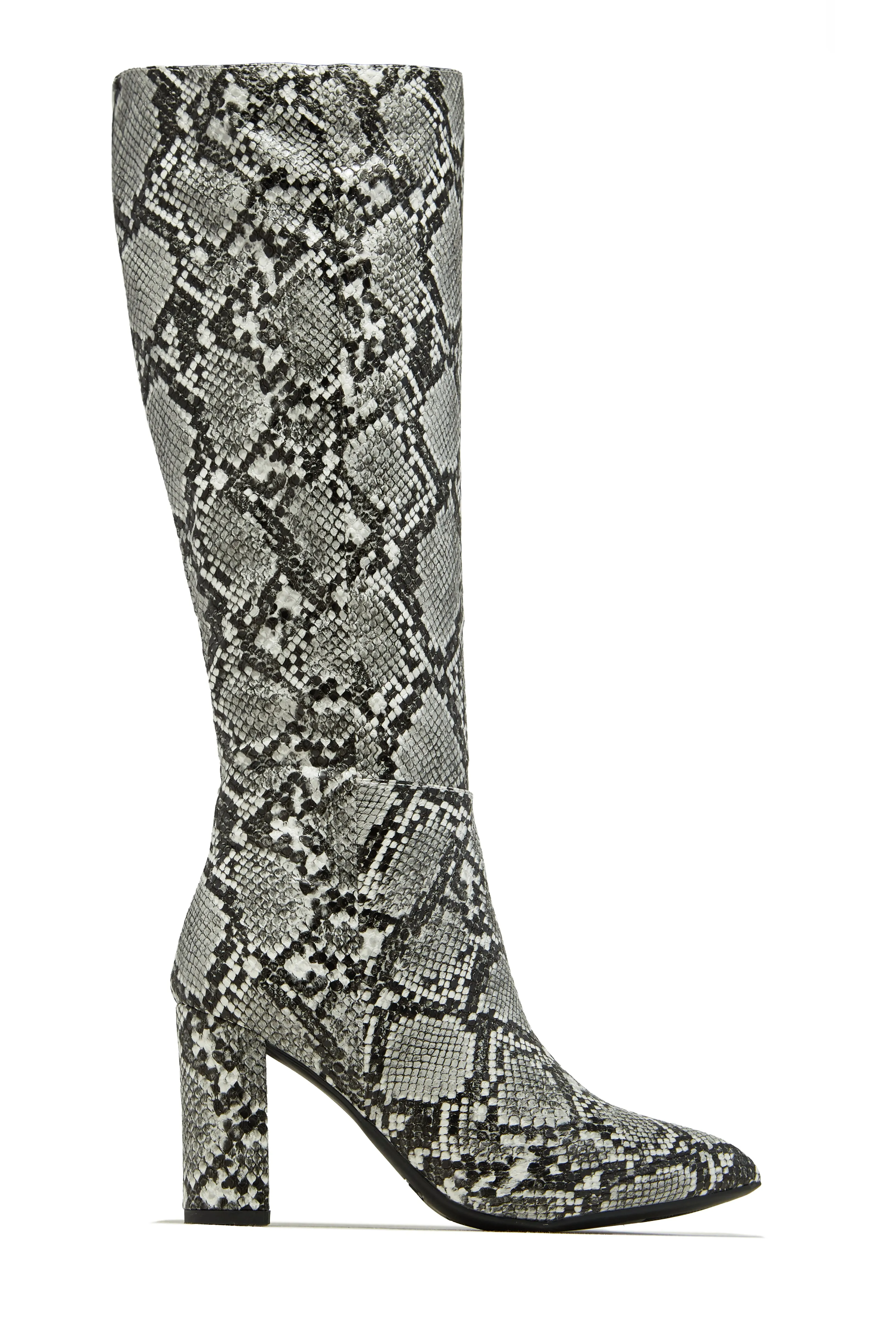 Fine Time Block Heel Knee High Boots - Snake