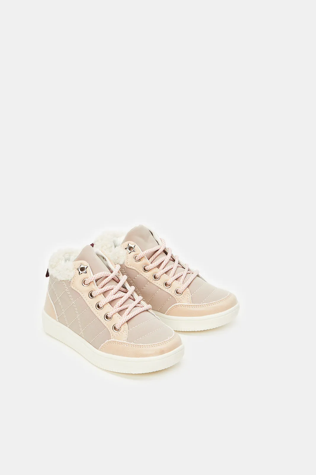 Girls Beige Fur Detail High-Top