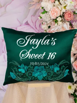 Green with Silver quinceanera kneeling pillow, shoes pillow