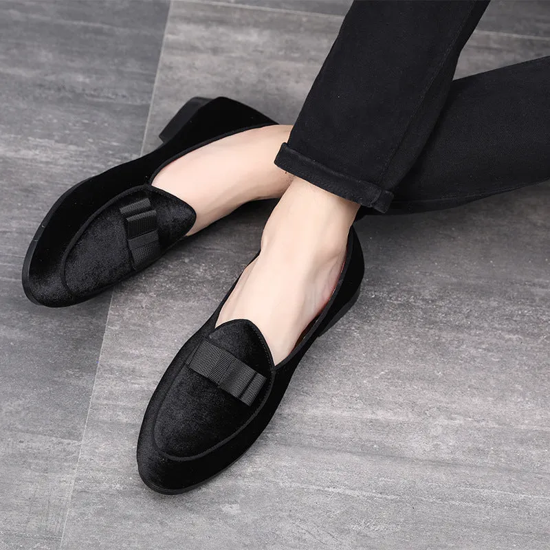 Leather Shoes Korean Style Peas Shoes Personality Suede Bow Tide Shoes Men