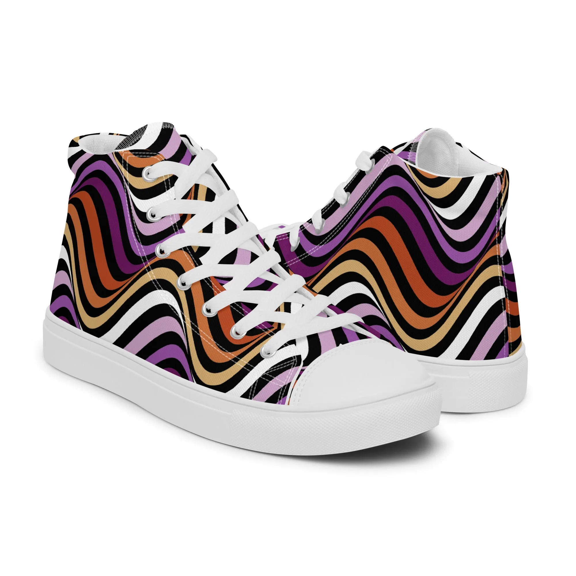 Lesbian Pride Wavey Women’s High Top Canvas Athletic Shoes