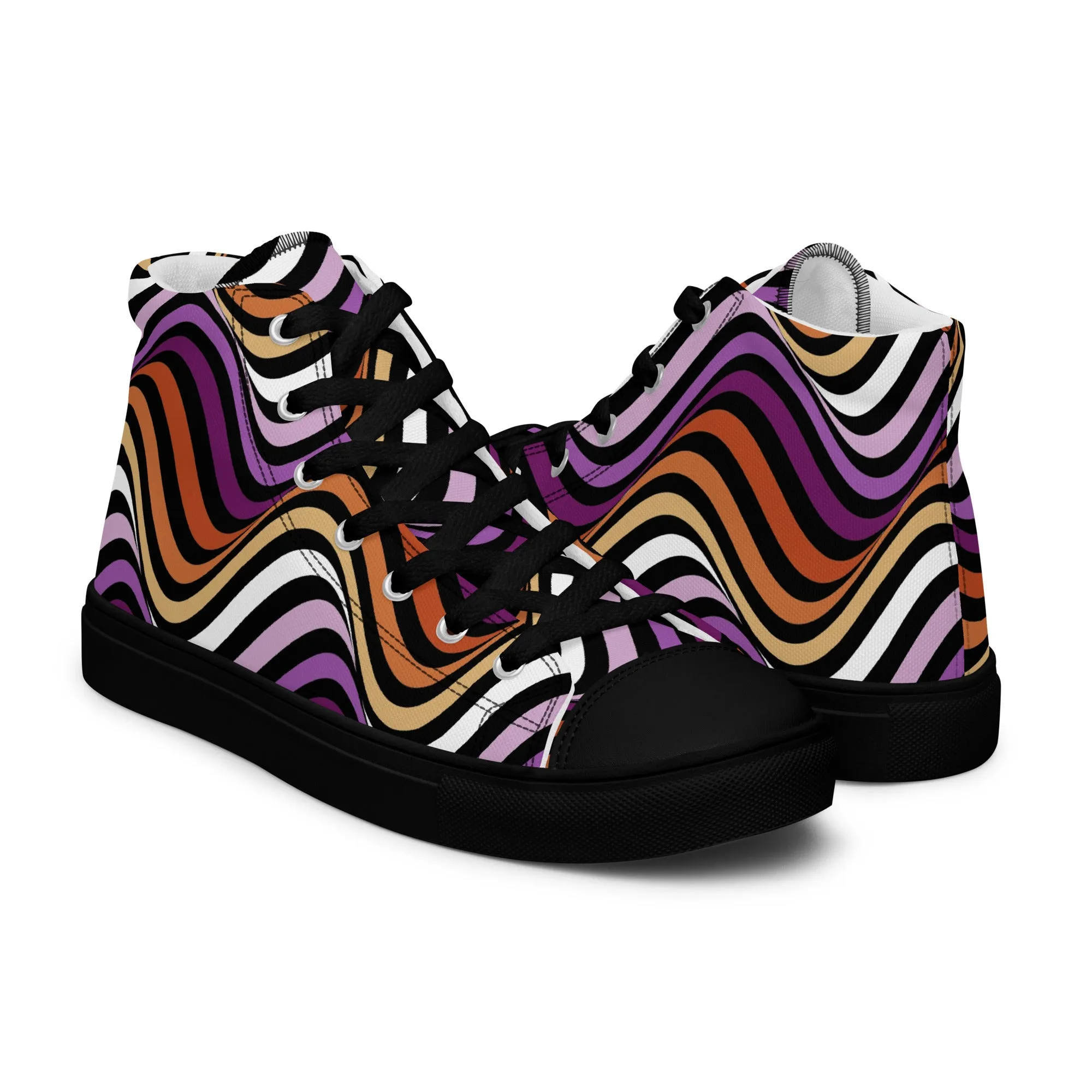 Lesbian Pride Wavey Women’s High Top Canvas Athletic Shoes