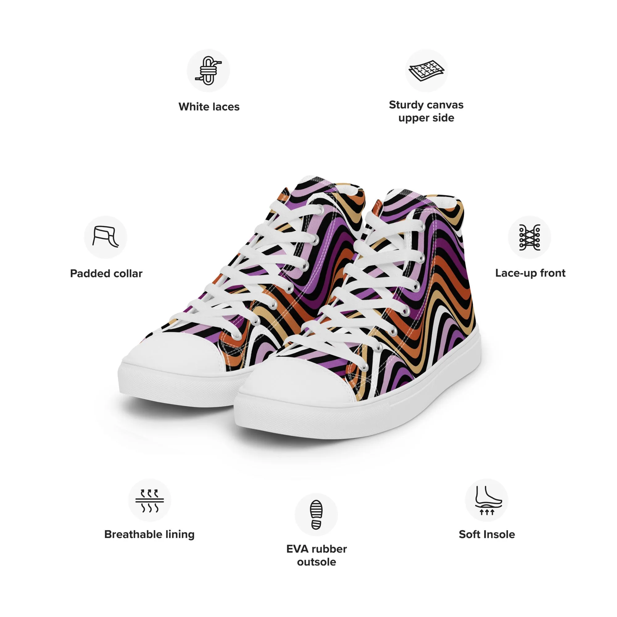 Lesbian Pride Wavey Women’s High Top Canvas Athletic Shoes