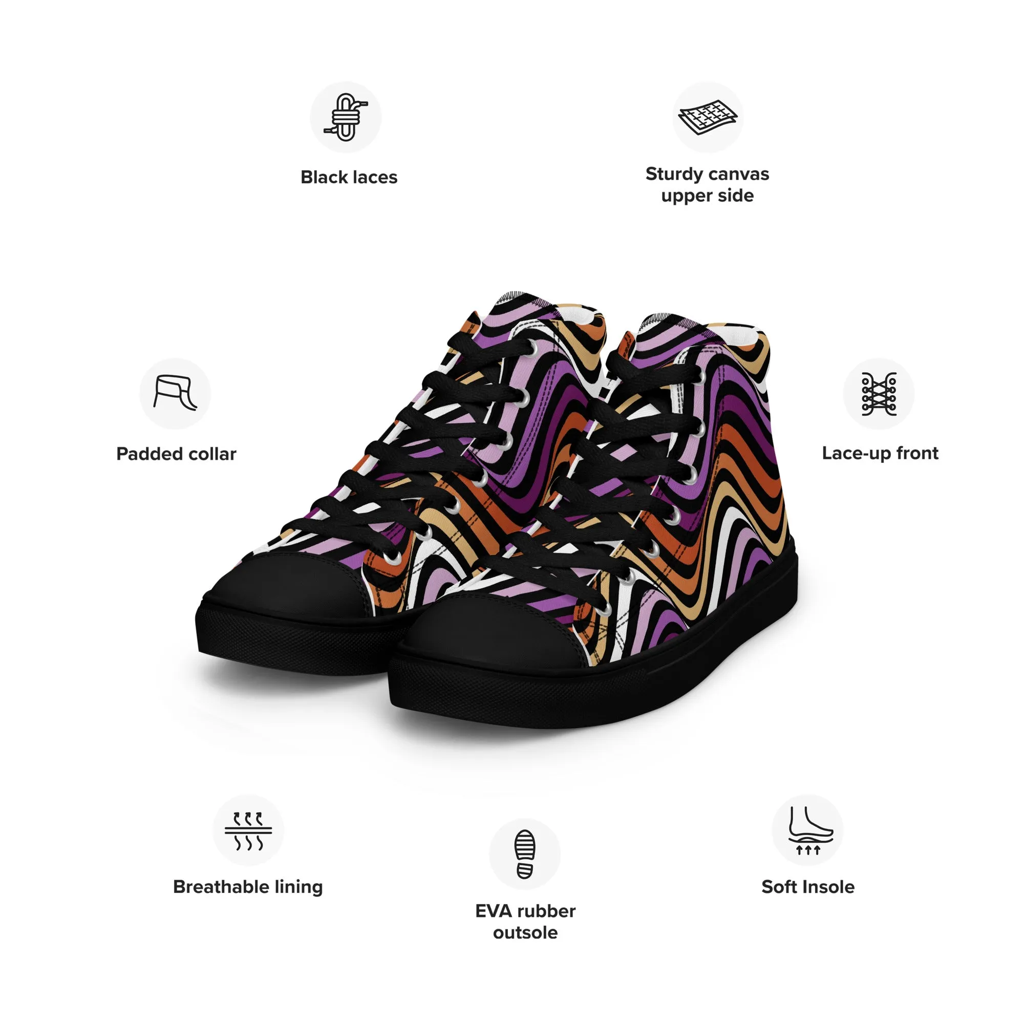 Lesbian Pride Wavey Women’s High Top Canvas Athletic Shoes