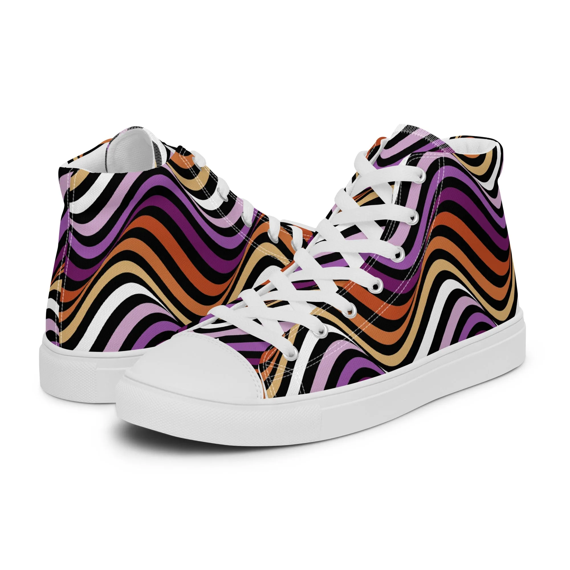 Lesbian Pride Wavey Women’s High Top Canvas Athletic Shoes