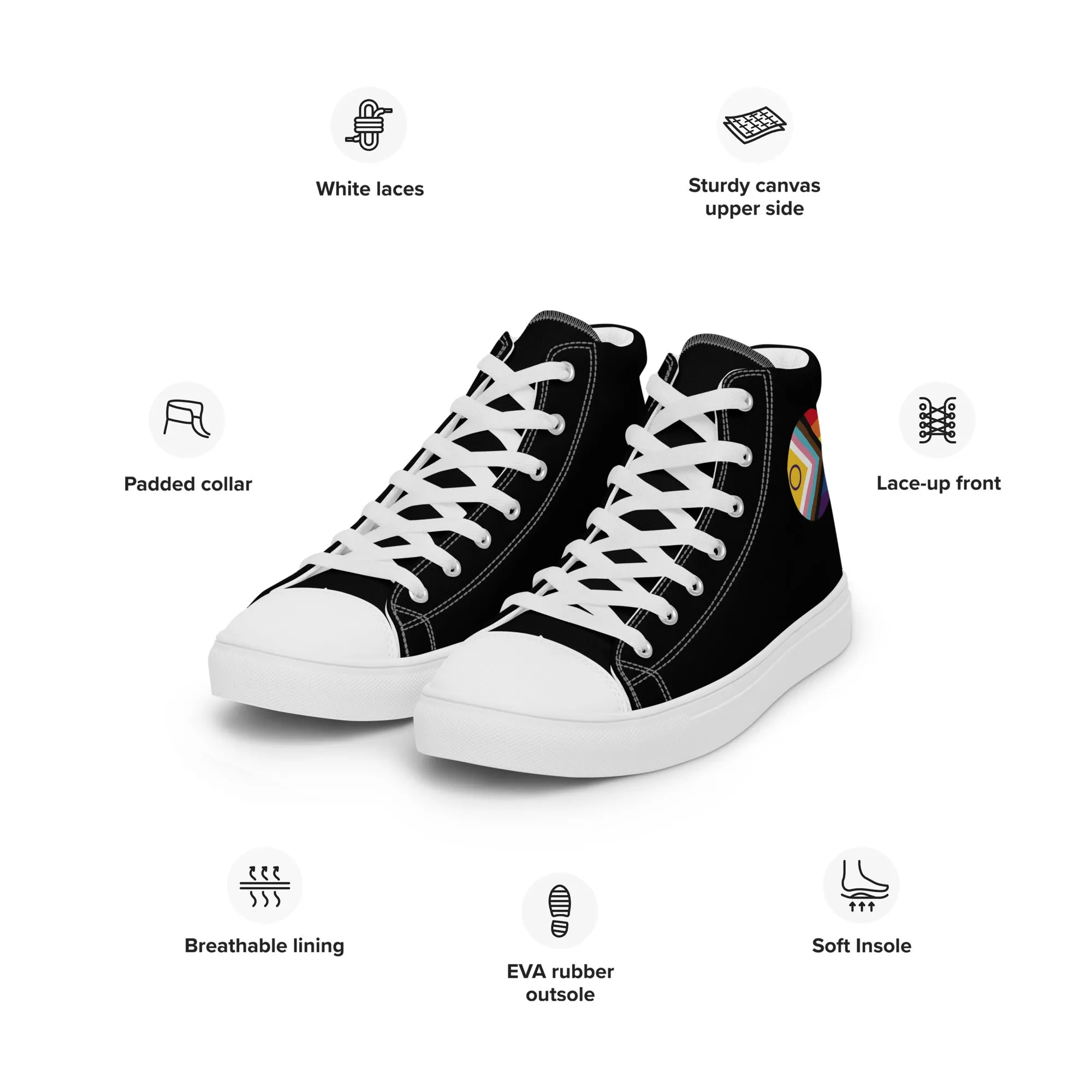 LGBTQ Intersex Progress Pride Men’s High Top Canvas Athletic Shoes