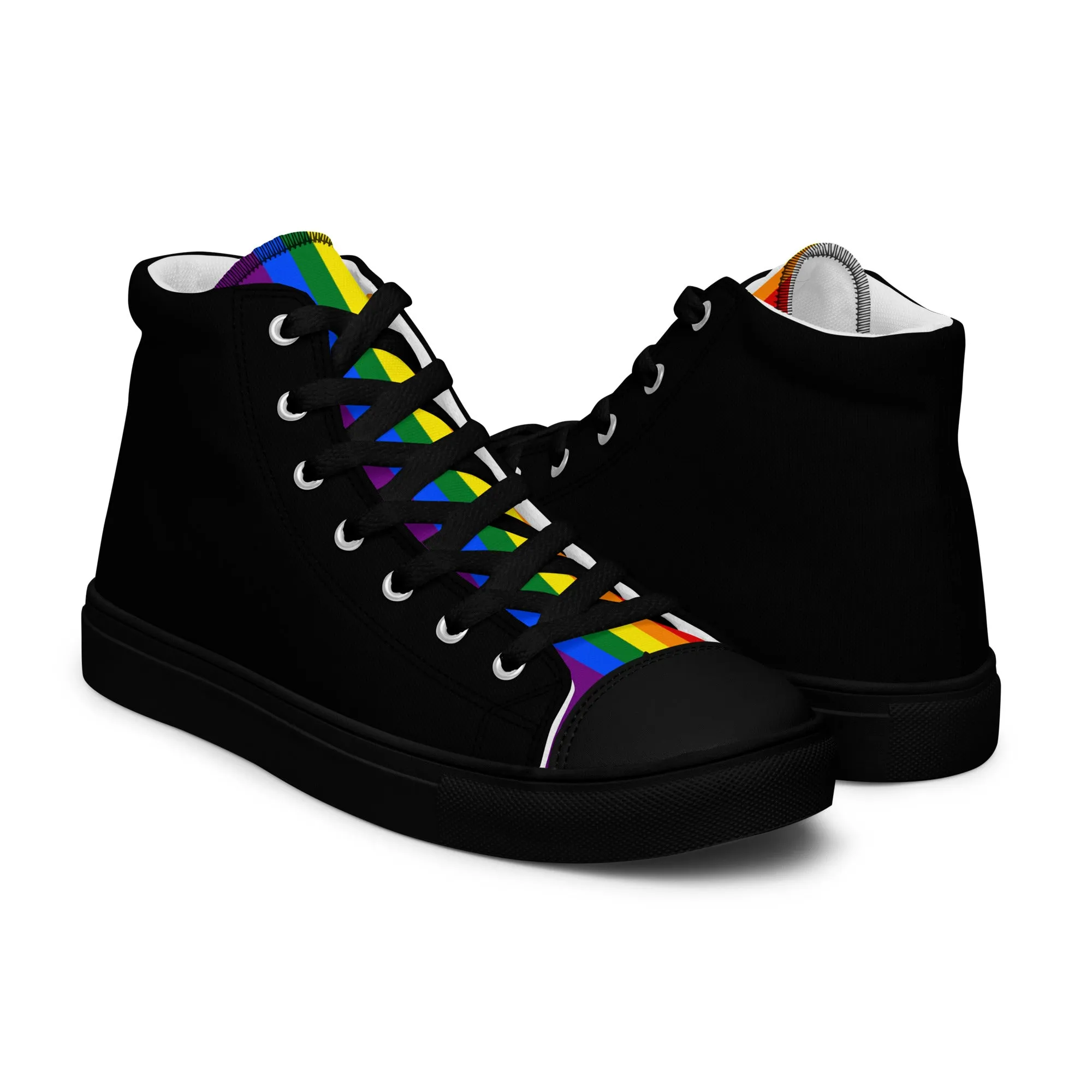 LGBTQ Pride Stripe Men’s High Top Canvas Athletic Shoes - Black