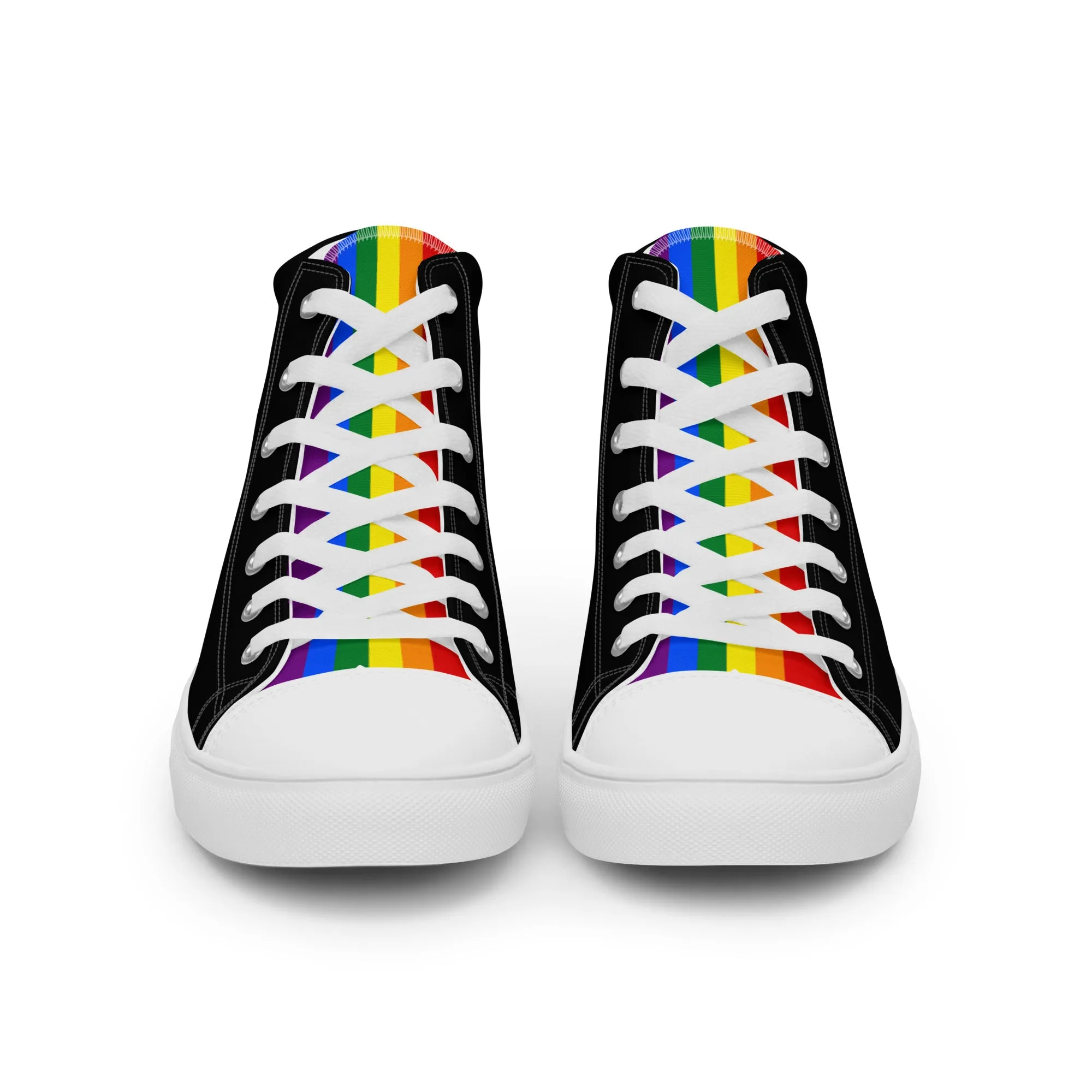 LGBTQ Pride Stripe Men’s High Top Canvas Athletic Shoes - Black