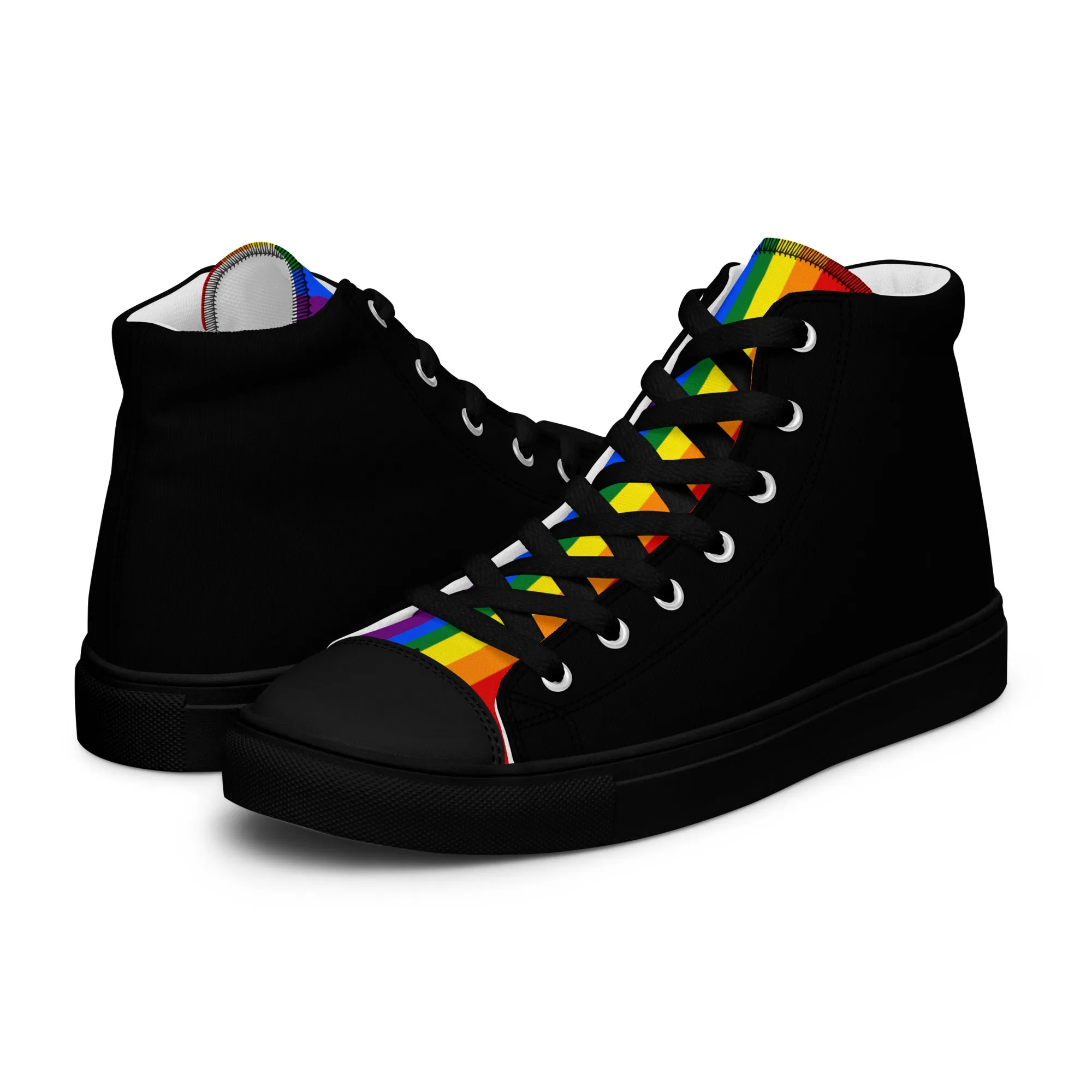 LGBTQ Pride Stripe Men’s High Top Canvas Athletic Shoes - Black