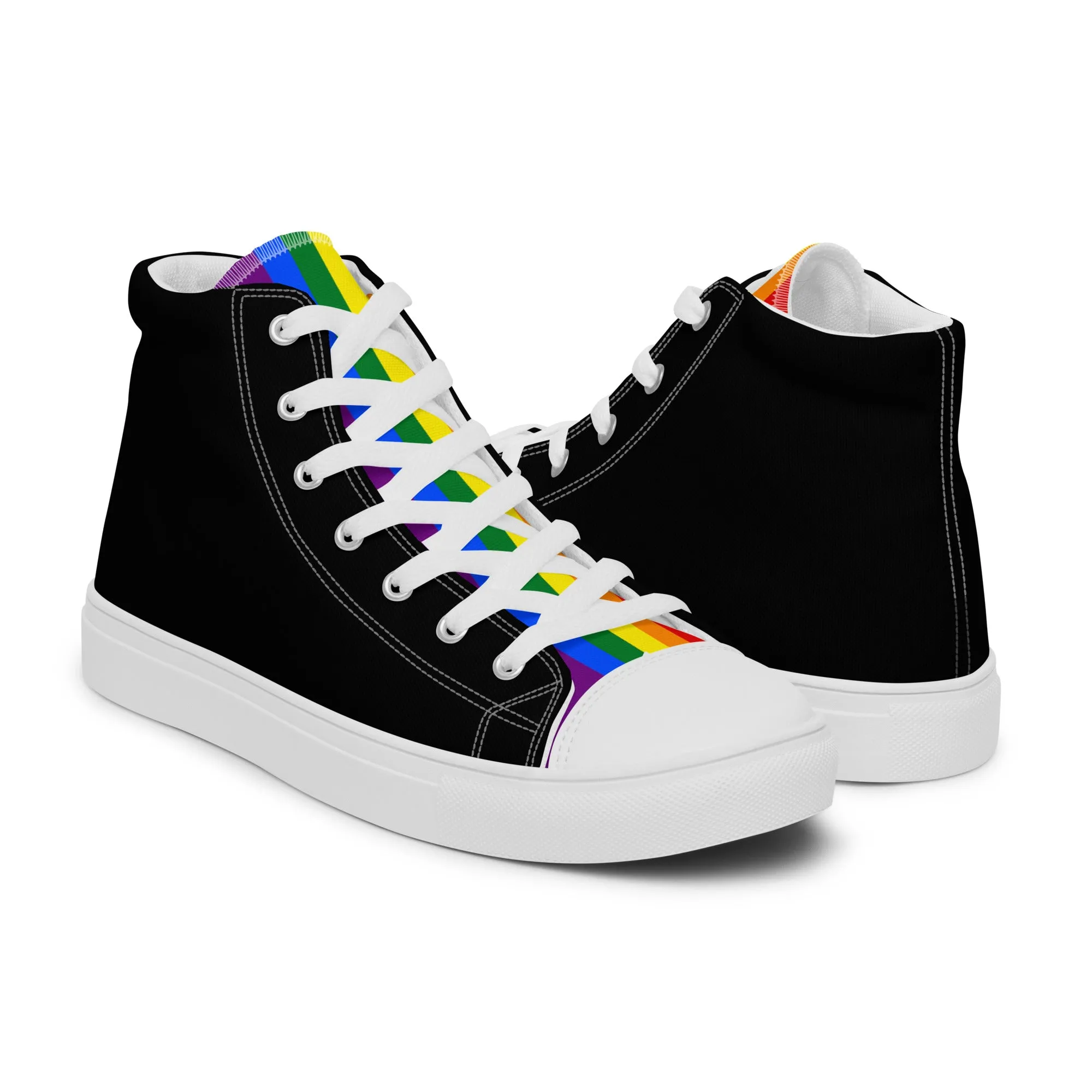 LGBTQ Pride Stripe Men’s High Top Canvas Athletic Shoes - Black