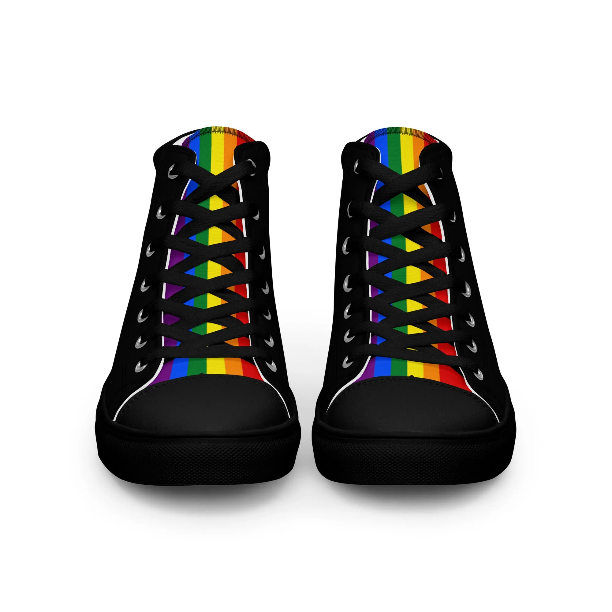 LGBTQ Pride Stripe Men’s High Top Canvas Athletic Shoes - Black