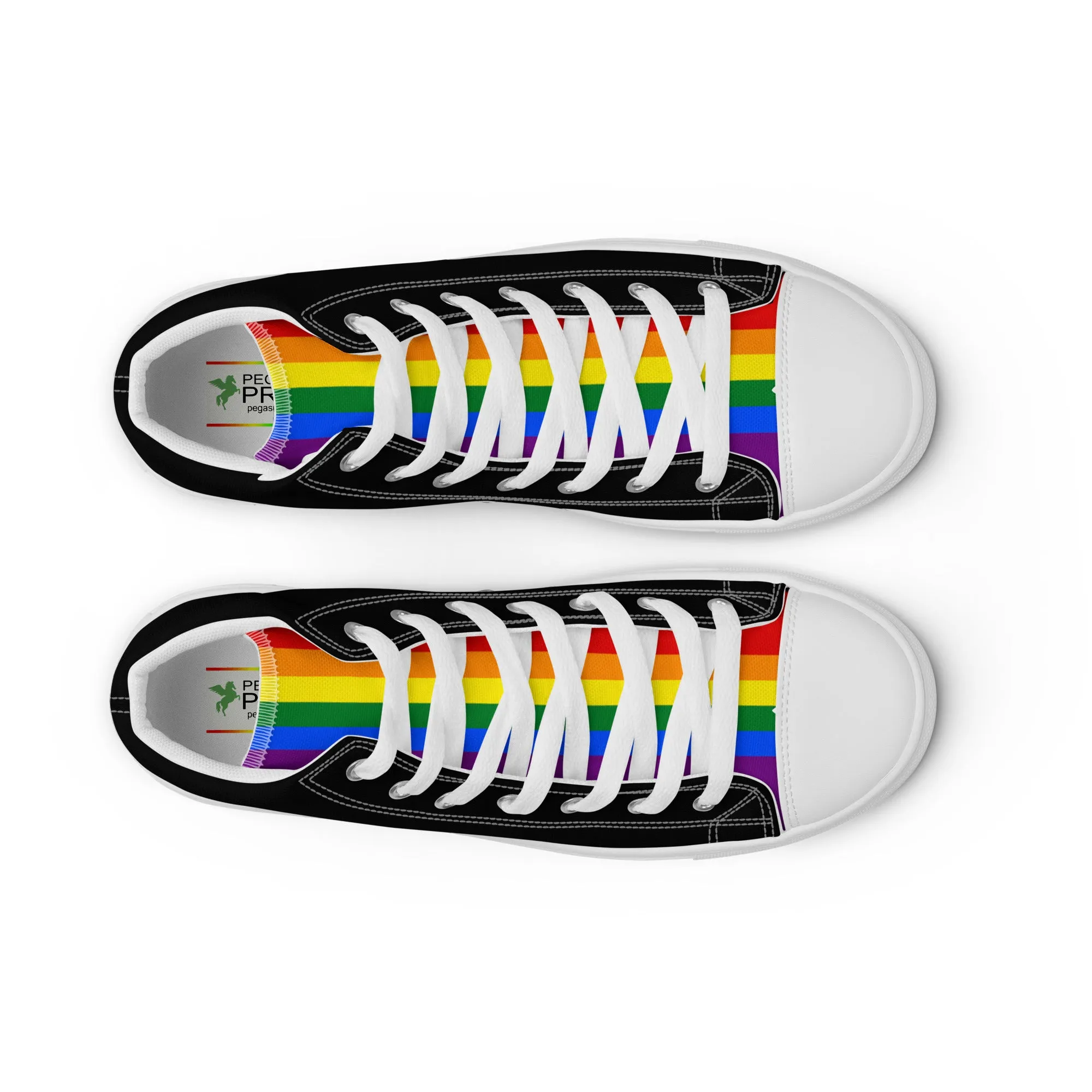 LGBTQ Pride Stripe Men’s High Top Canvas Athletic Shoes - Black