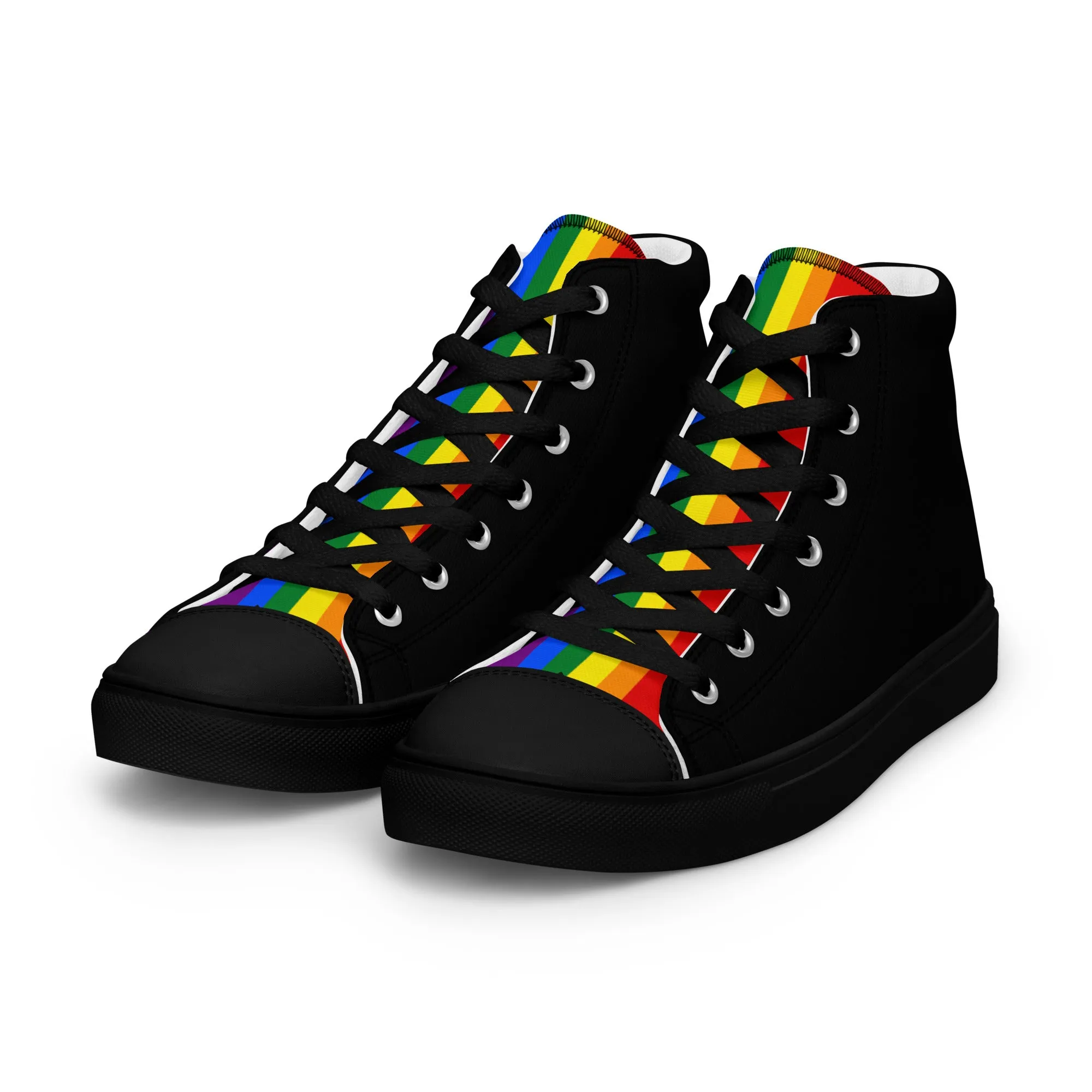 LGBTQ Pride Stripe Women’s High Top Canvas Athletic Shoes - Black