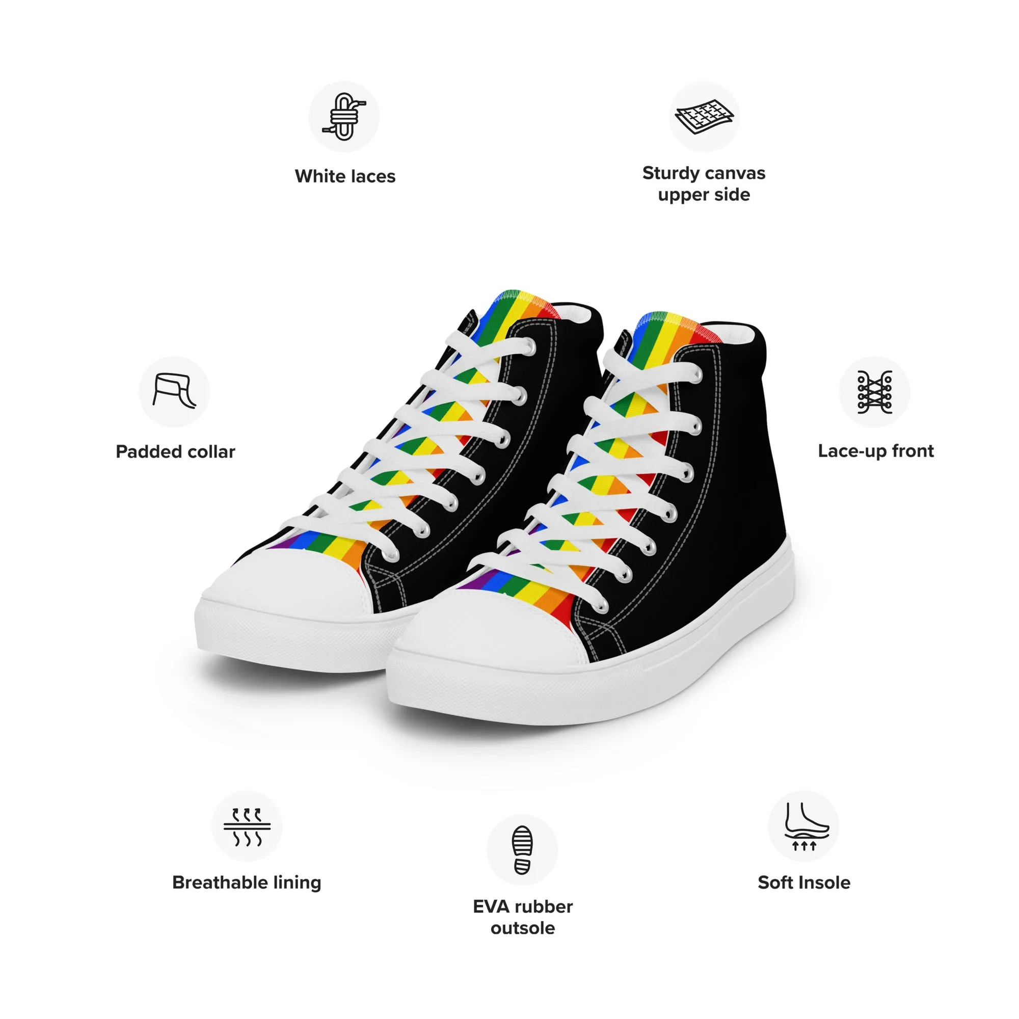 LGBTQ Pride Stripe Women’s High Top Canvas Athletic Shoes - Black