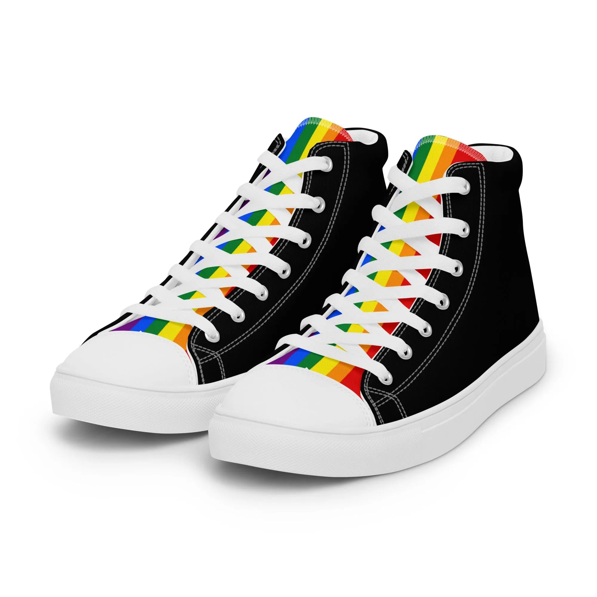 LGBTQ Pride Stripe Women’s High Top Canvas Athletic Shoes - Black