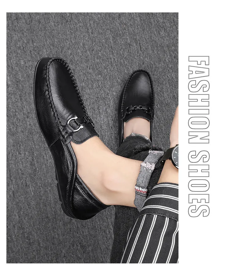 Men leather bean shoes fashion Joker leather shoes cover feet business casual shoes breathable soft-faced soft-soled tide shoes.