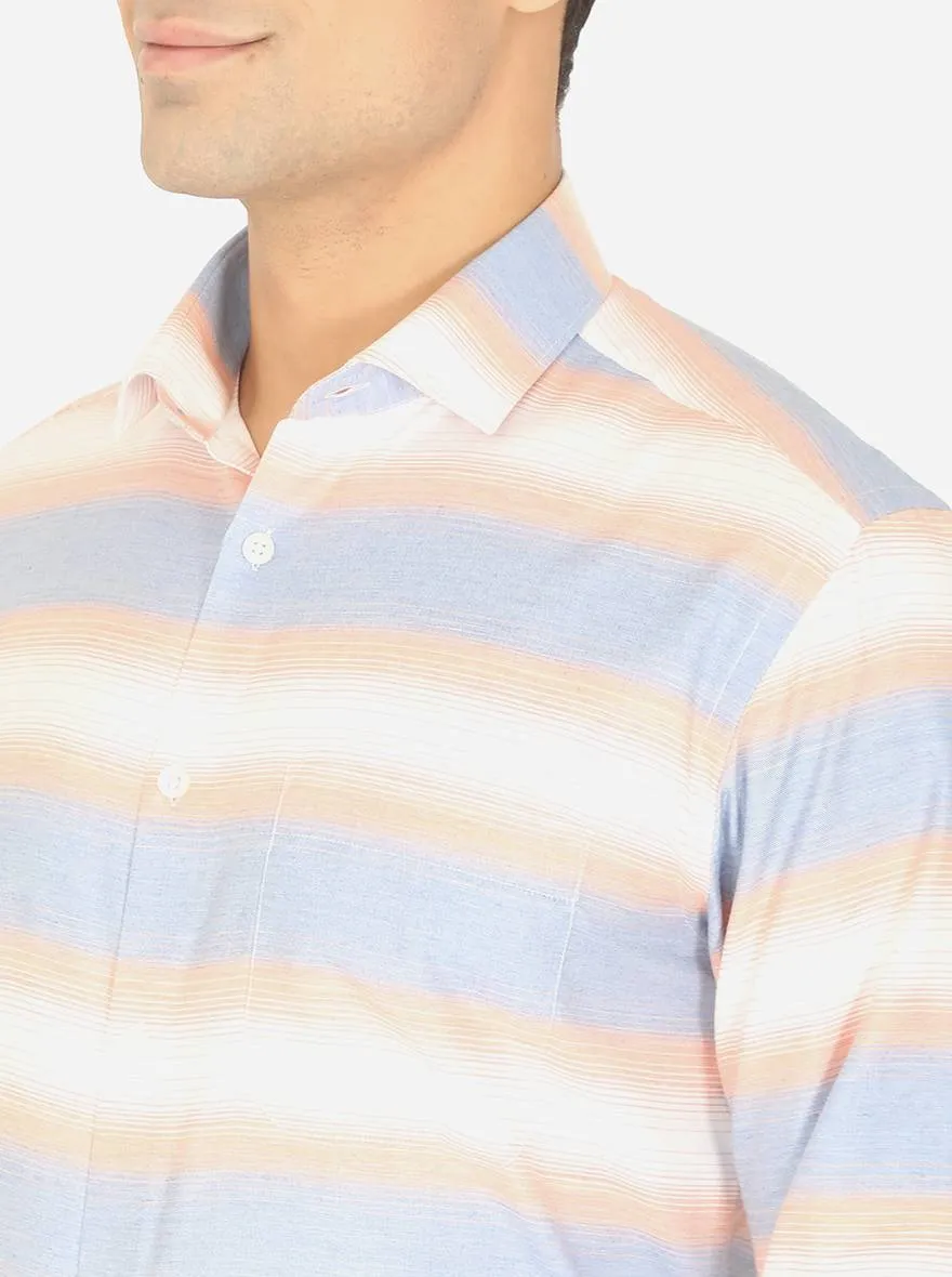 Orange & Blue Striped Slim Fit Formal Shirt | Greenfibre