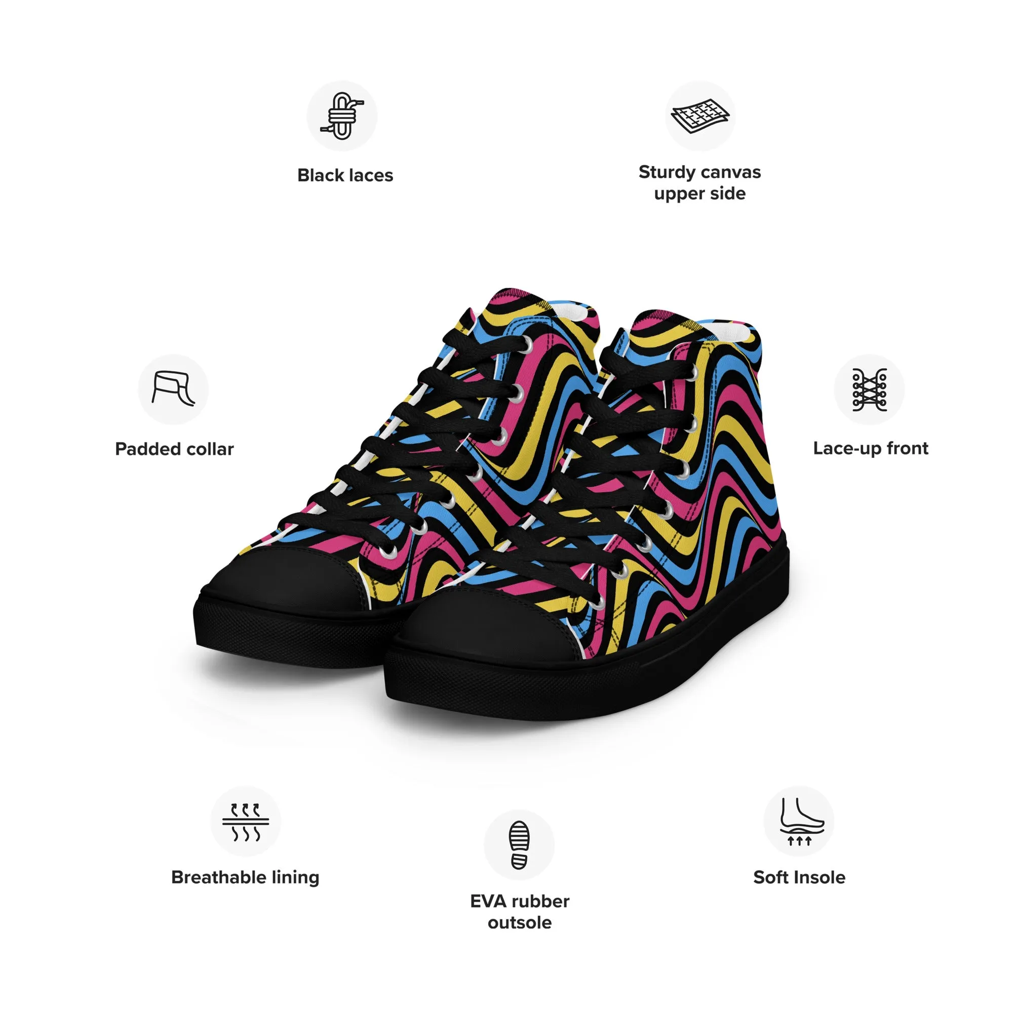 Pansexual Pan Pride Wavey Men’s High Top Canvas Athletic Shoes