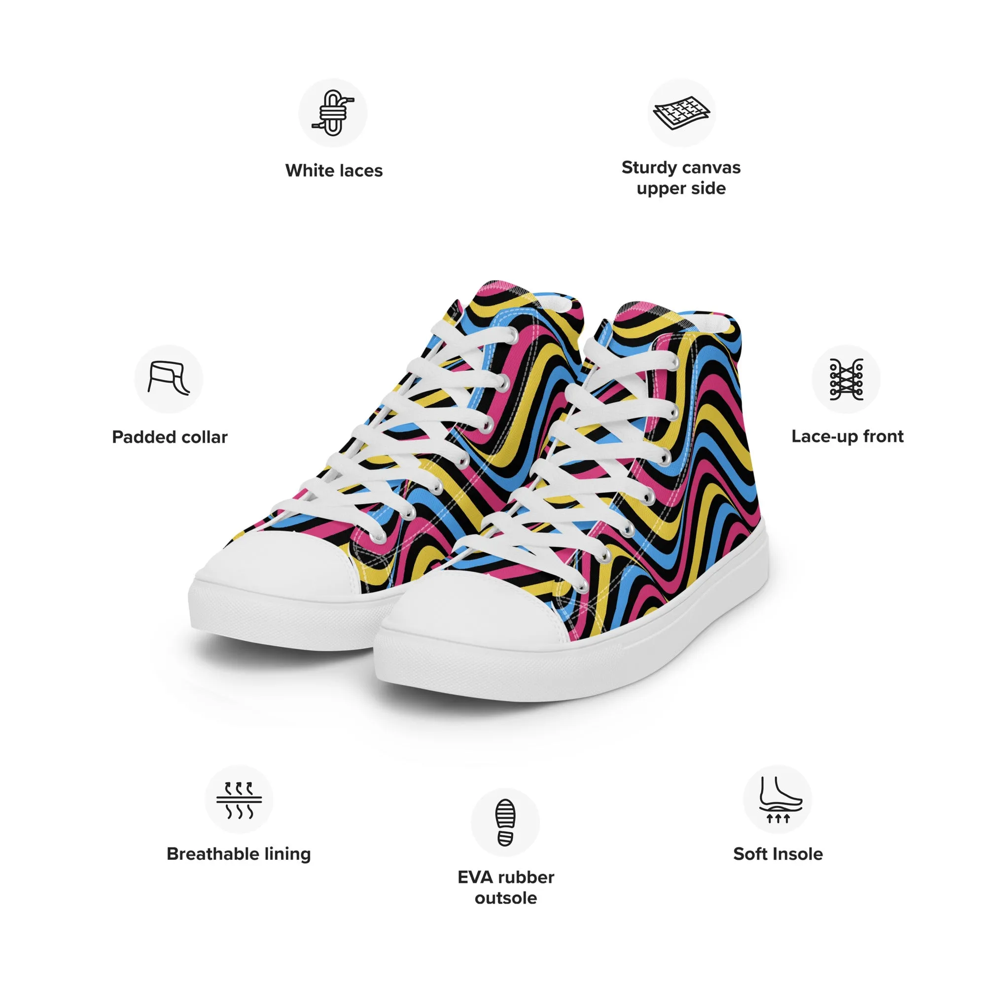 Pansexual Pan Pride Wavey Men’s High Top Canvas Athletic Shoes