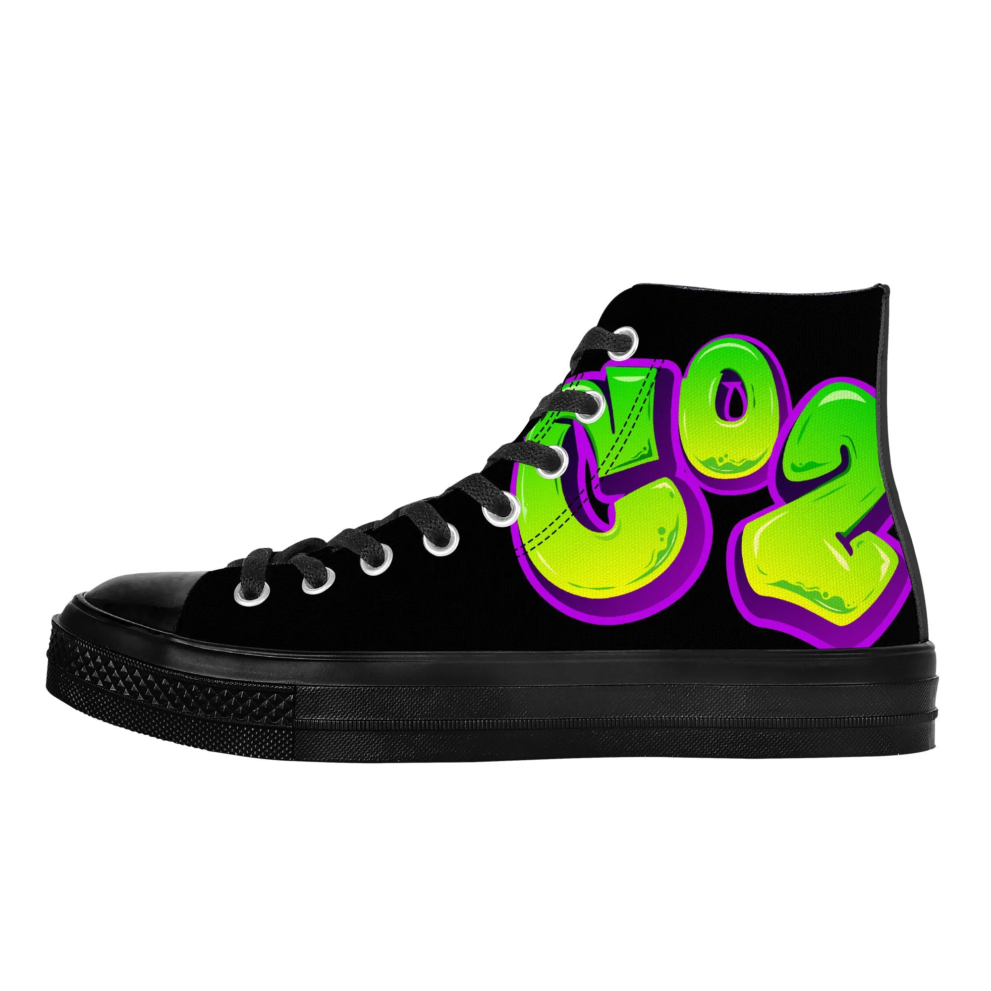 Personalize Graffiti Style Letters- High Top Canvas Shoes - Black