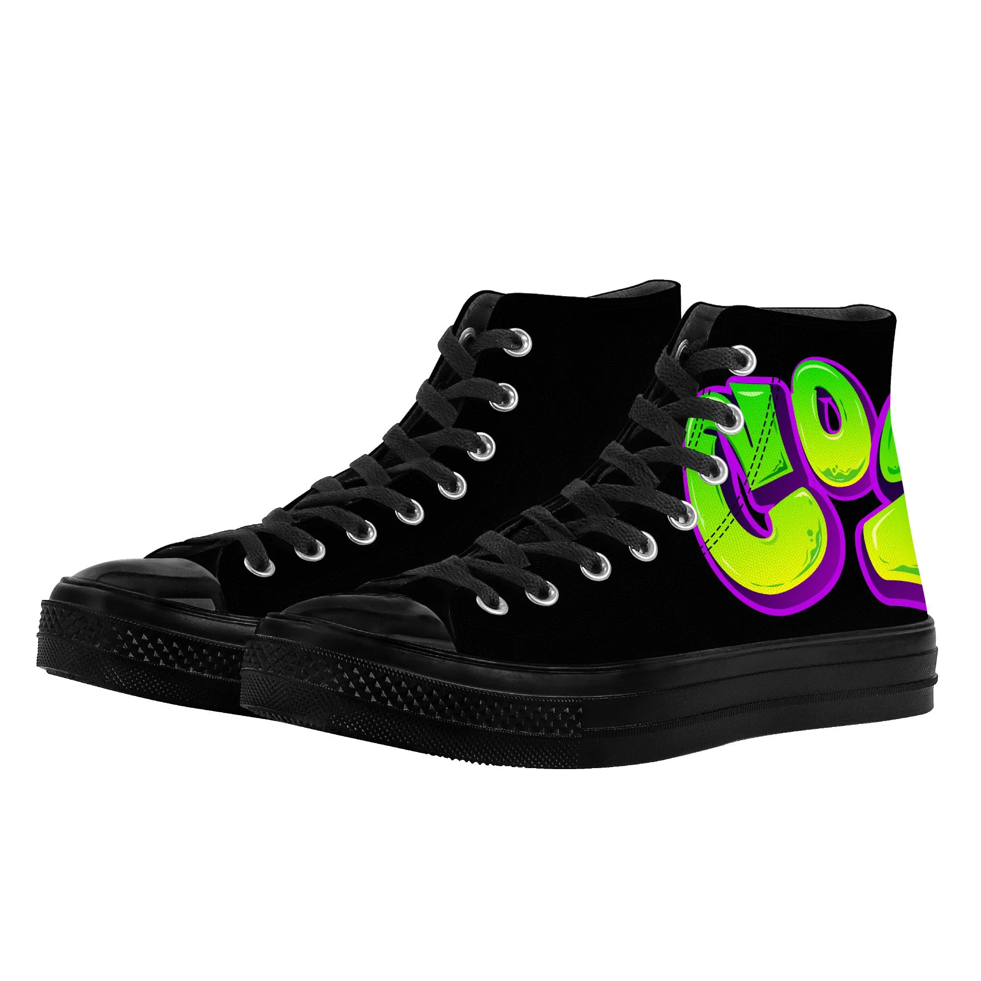 Personalize Graffiti Style Letters- High Top Canvas Shoes - Black