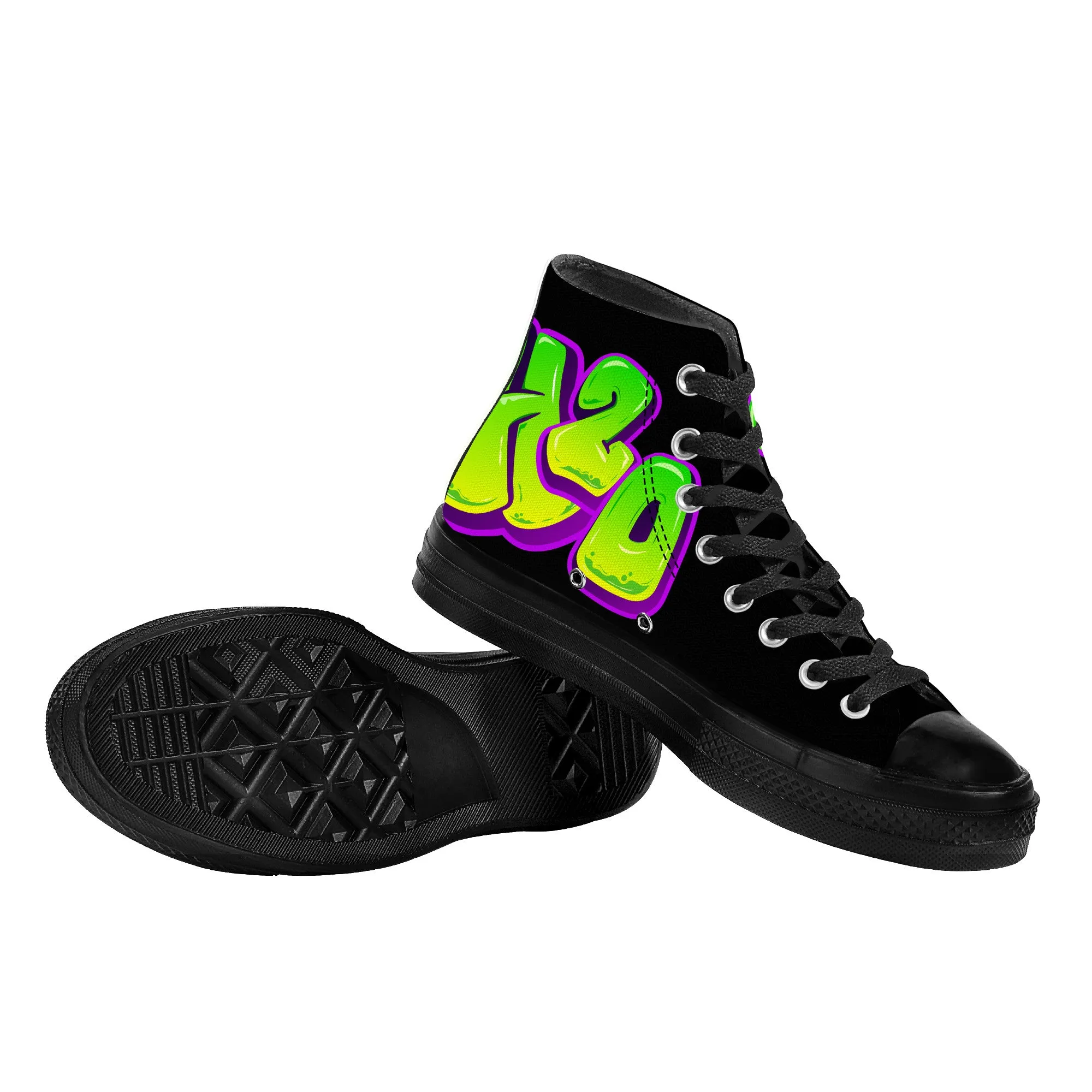 Personalize Graffiti Style Letters- High Top Canvas Shoes - Black