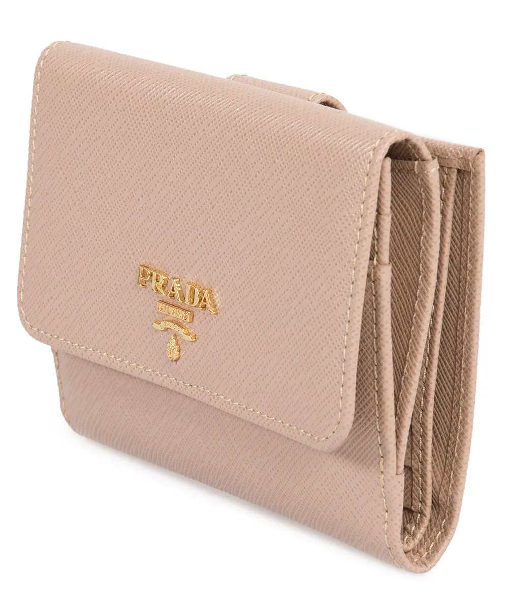 Prada Beige Saffiano Leather Flap Wallet 1MH523 QWA F0236