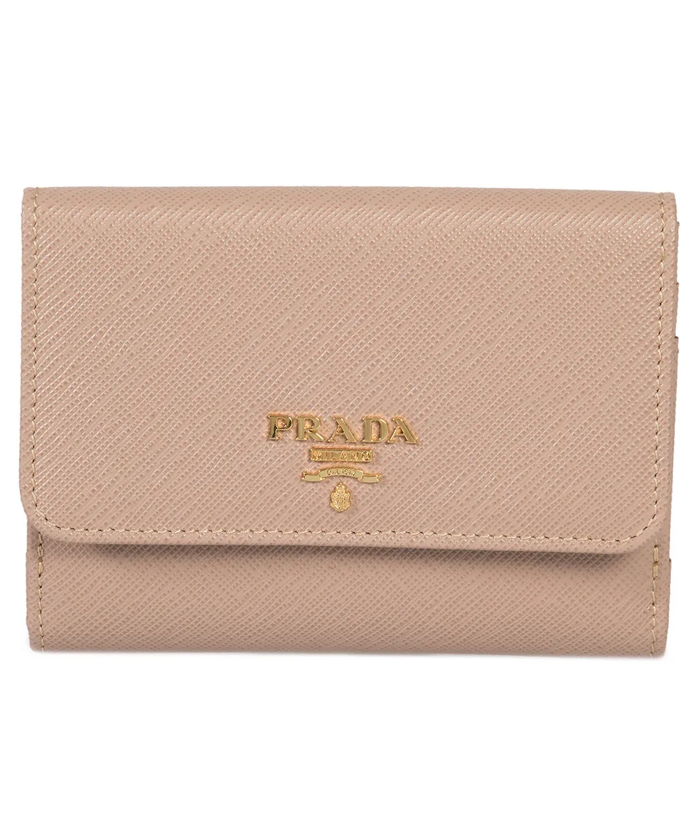 Prada Beige Saffiano Leather Flap Wallet 1MH523 QWA F0236