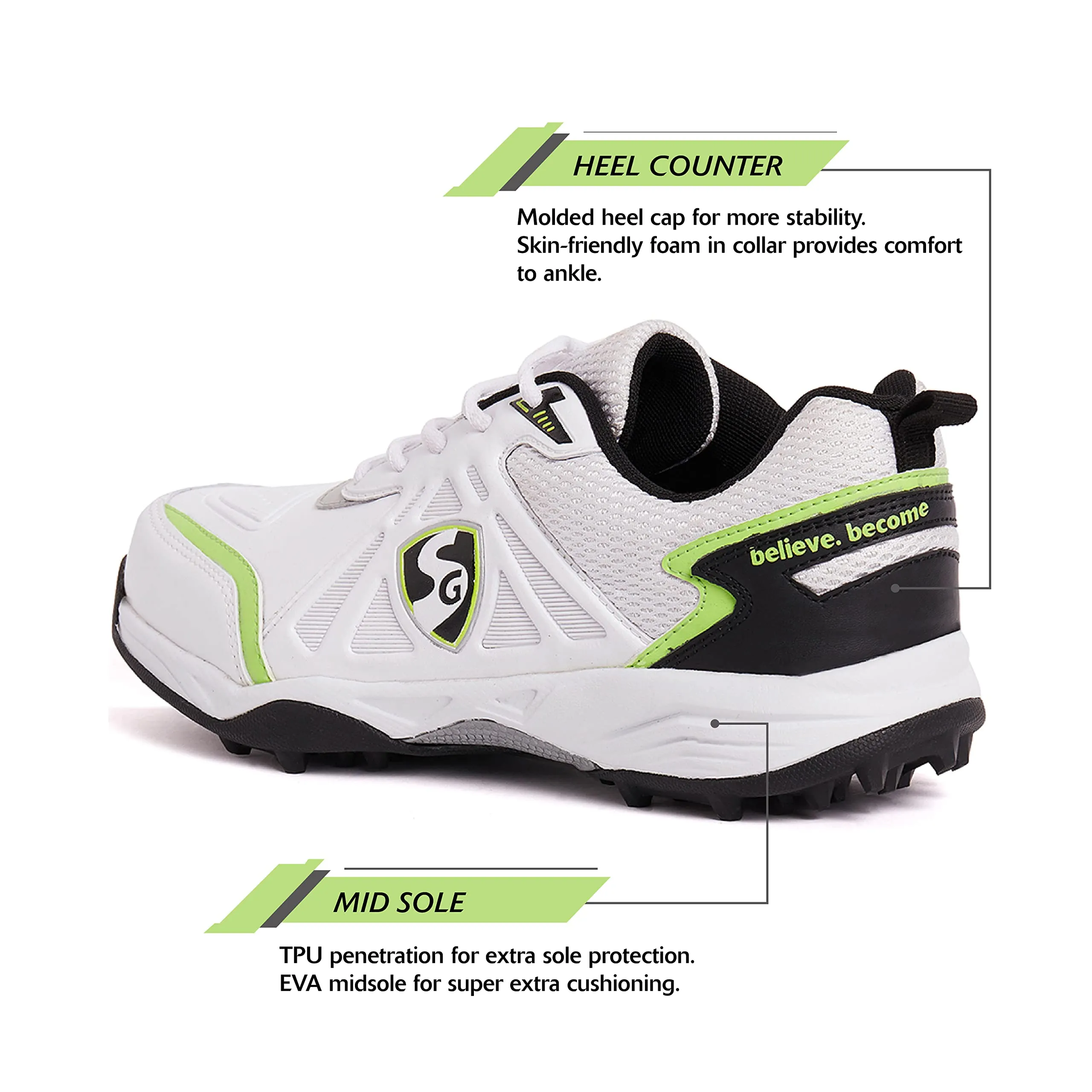 Premium Cricket Stud Scorer 5.0 WHT/BLK/Lime