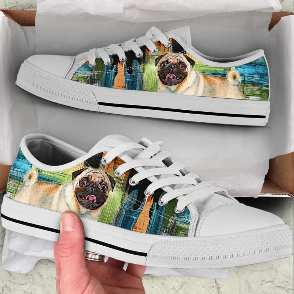 Pug Dog Paint Art Wallpaper Low Top Shoes Canvas Sneakers, Dog Printed Shoes, Canvas Shoes For Men, Women