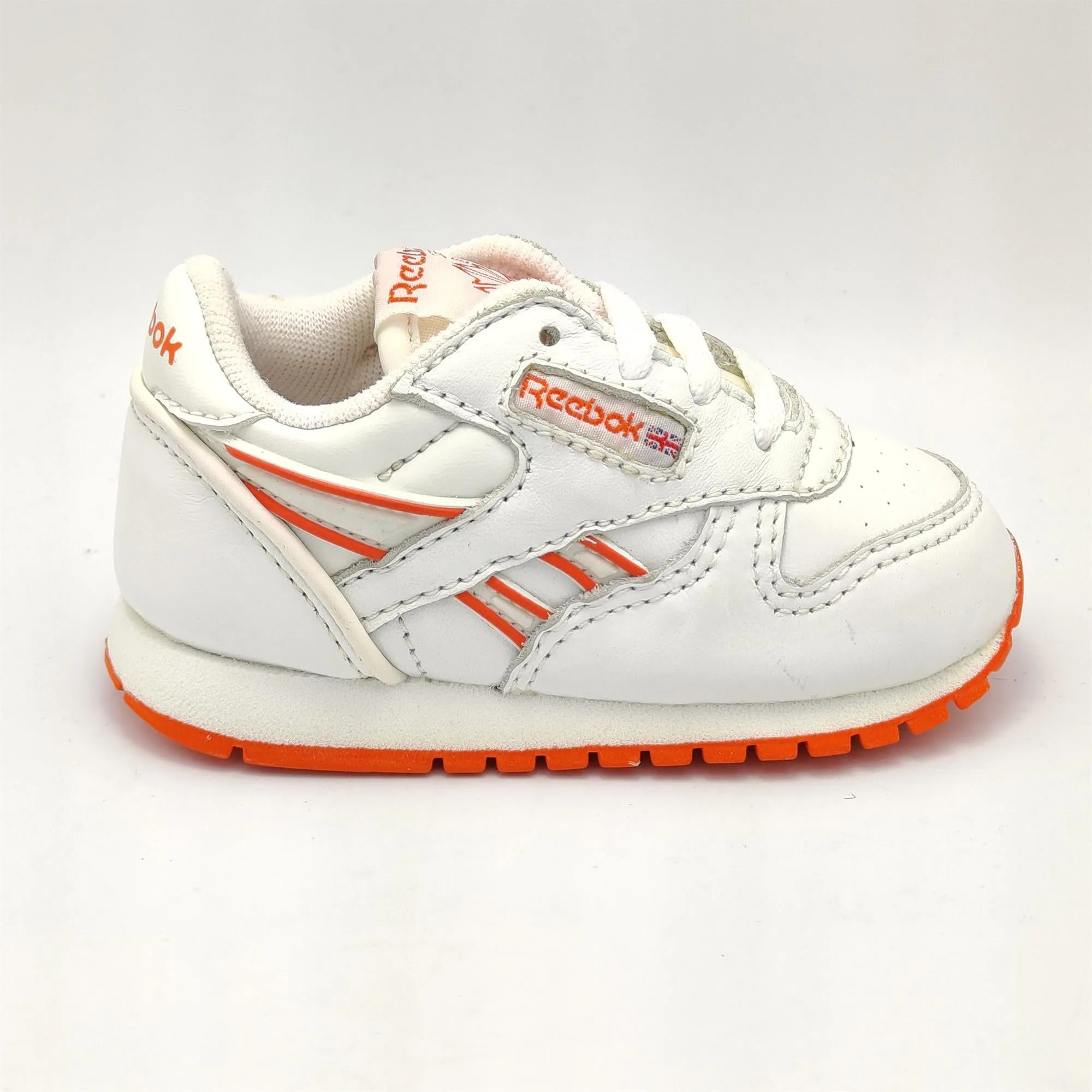 Reebok Infant Classic Leather Flow Retro Trainers - White/Orange - UK K3.5