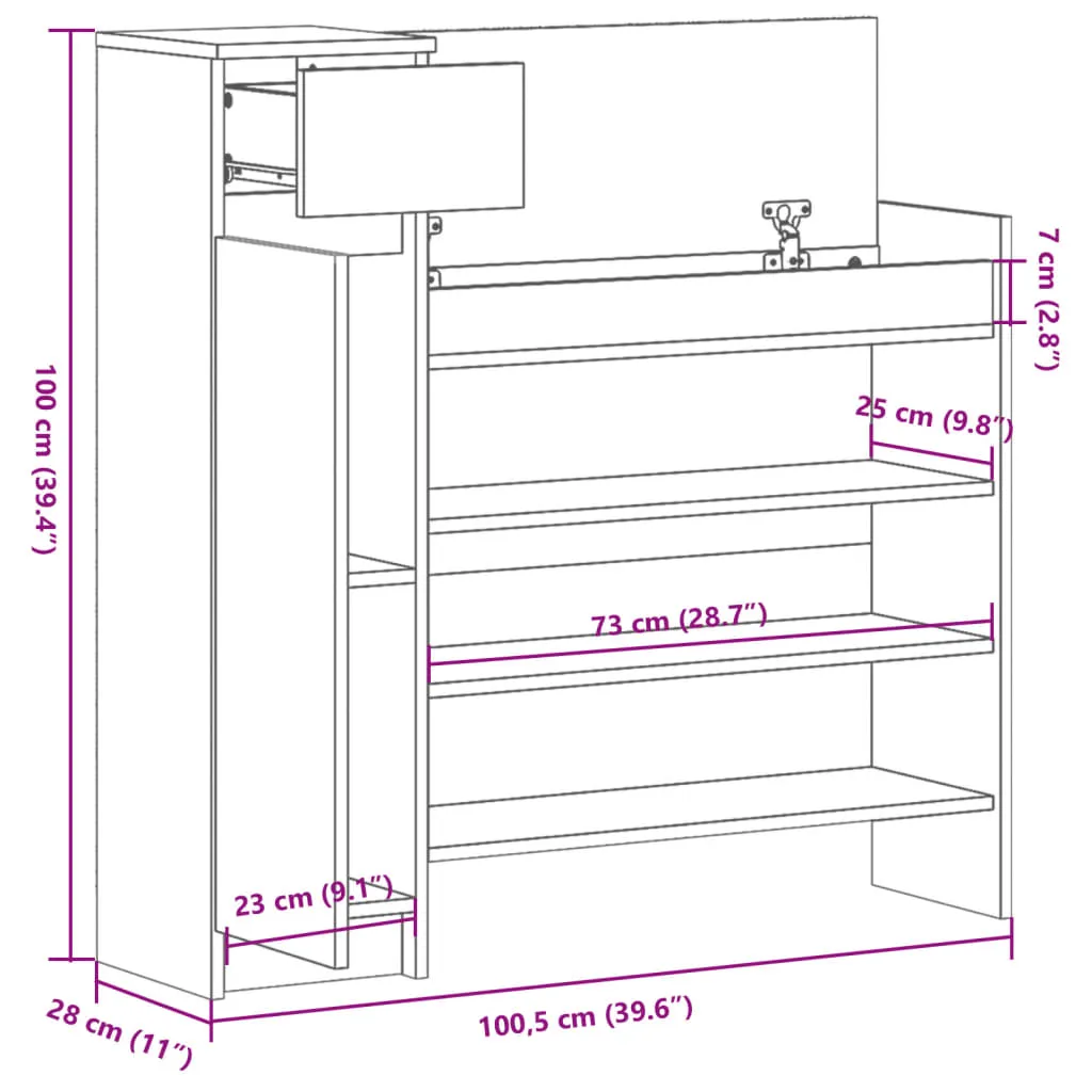 Shoe Cabinet Brown Oak 100.5x28x100 cm Engineered Wood