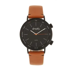 Simplify The 3300 Leather-Band Watch - Orange/Black