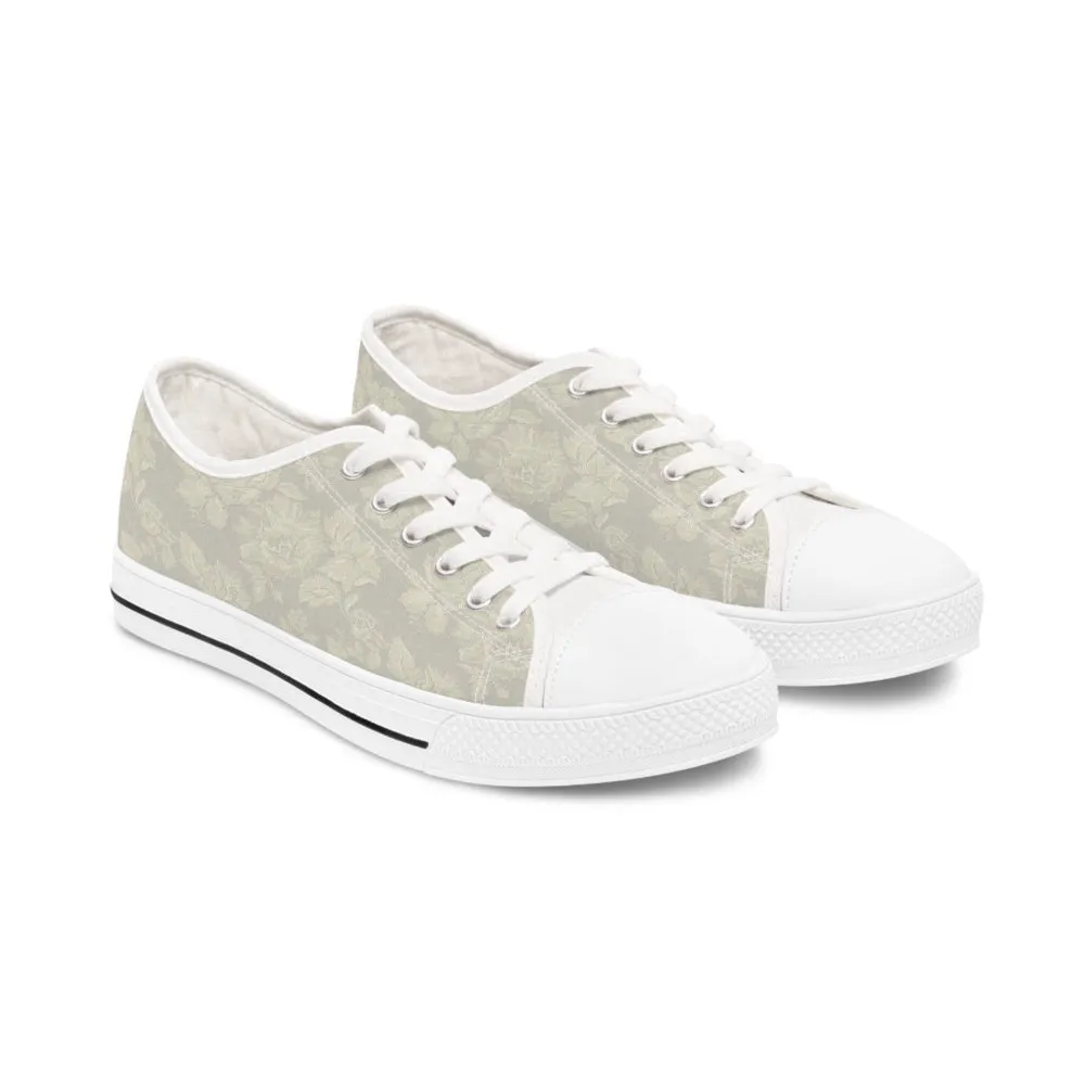 Sneakers White Flower Pattern, Flower Sneaker For Men And Women, Low Top Sneaker, Low Top Canvas Shoes