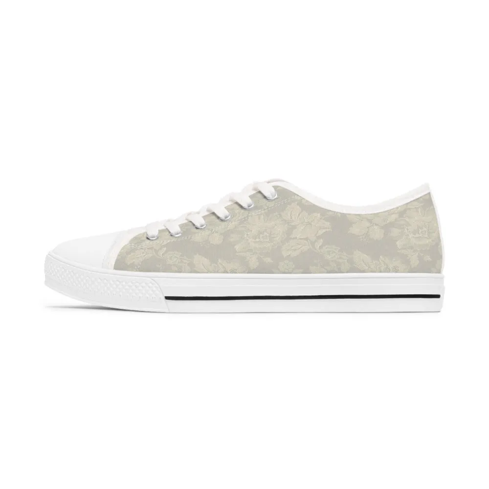 Sneakers White Flower Pattern, Flower Sneaker For Men And Women, Low Top Sneaker, Low Top Canvas Shoes